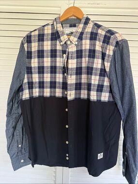 Men’s Two-Tone Blue Plaid & Navy Button-Down Shirt